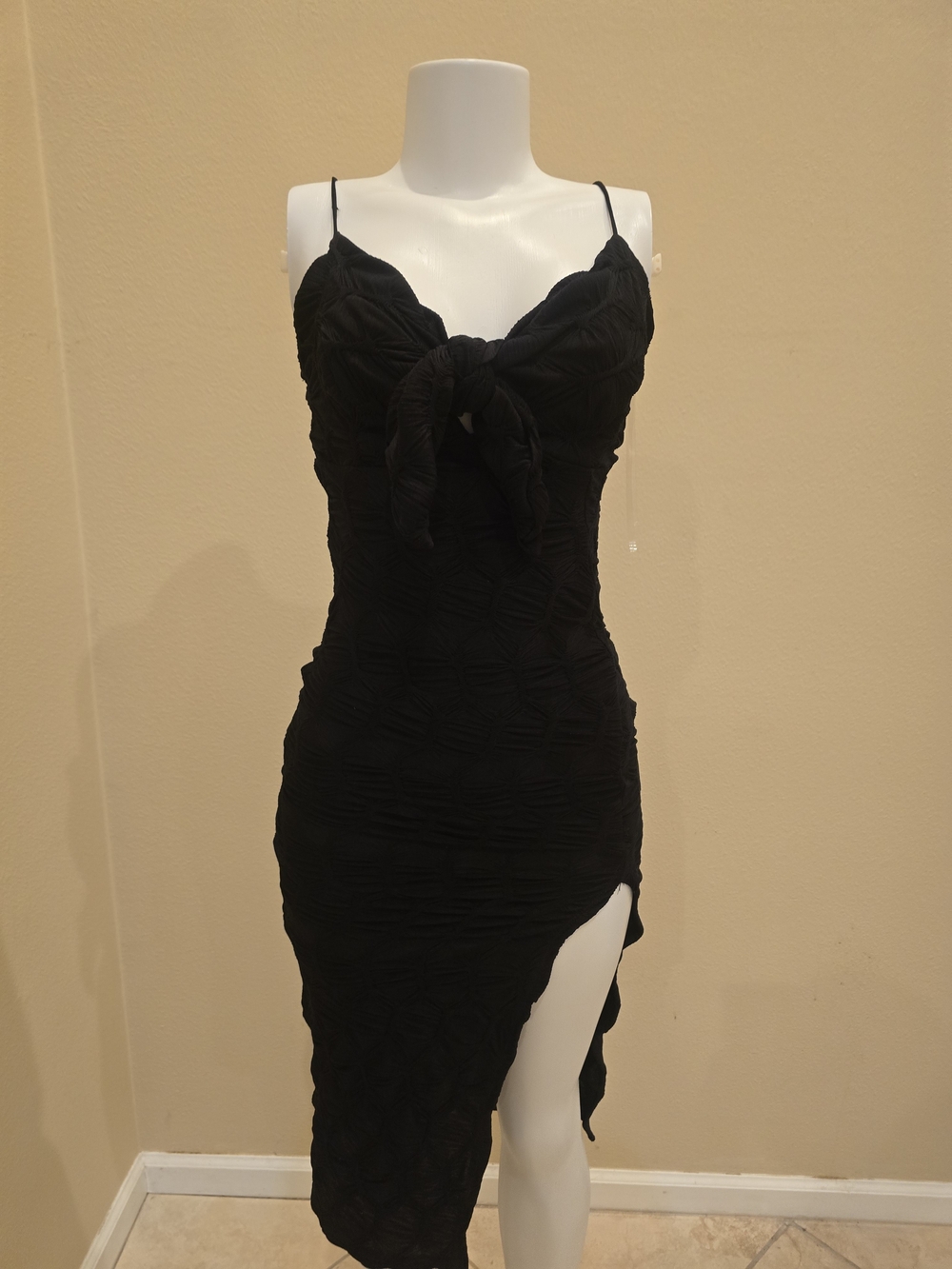 Black Midi Tie-Front Slip Dress